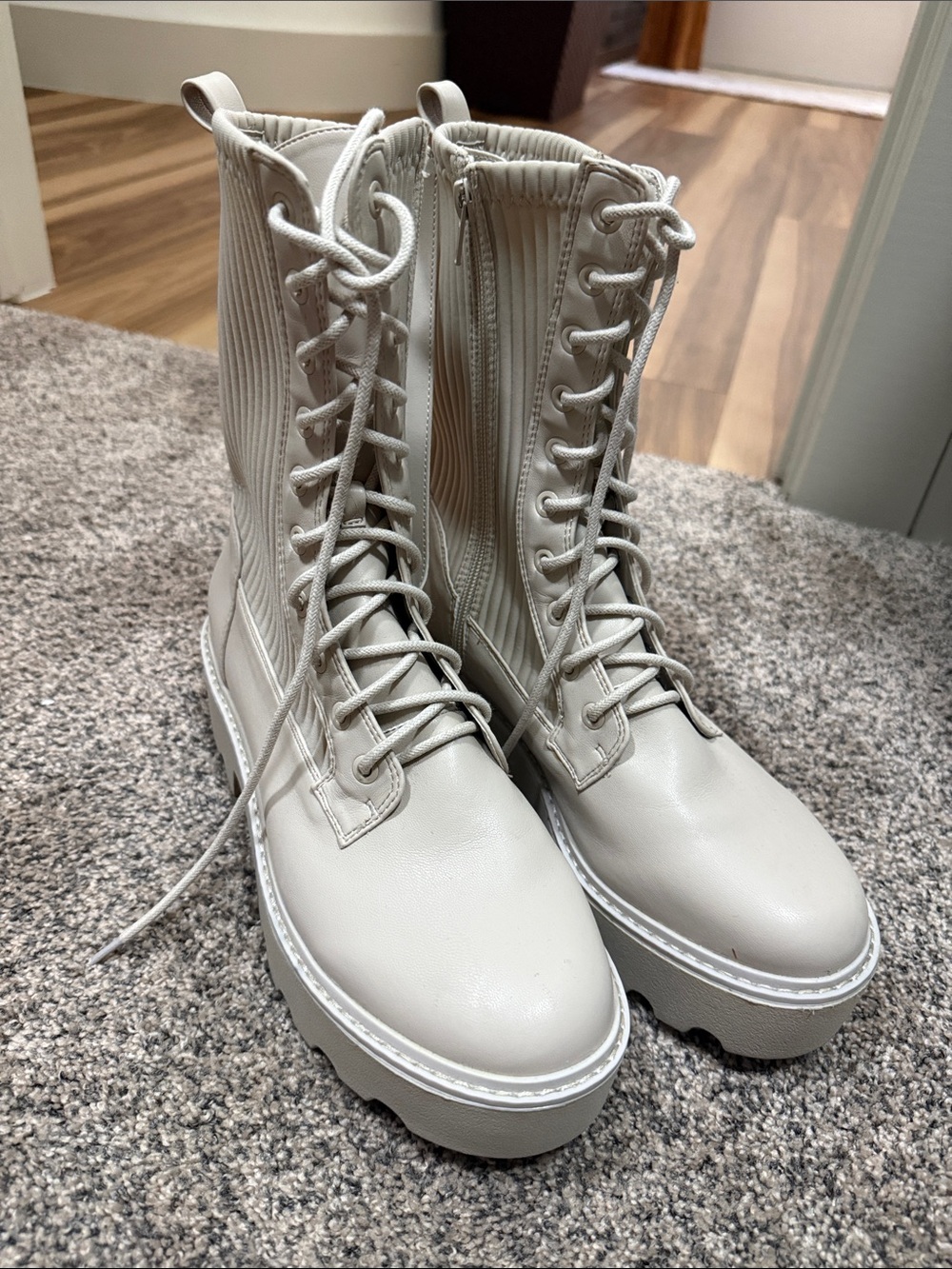 Bar III Cream Lace-Up Combat Boots